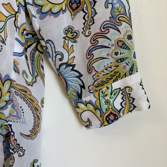 Jessica London Plus Size Sheer Boho Paisley Button Down Tunic 14W Artsy - Picture 8 of 16